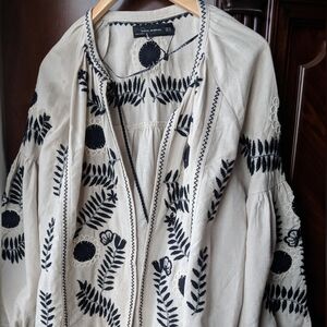 NWOT Zara embroidered cardigan linen XS
